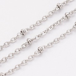 Stainless Steel Color 304 Stainless Steel Cable Chains, Satellite Chains, Soldered, with Spool, Rondelle Beads, Stainless Steel Color, 1.5mm, about 32.8 Feet(10m)/roll