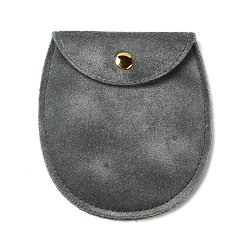 Gray Velvet Jewelry Storage Pouches, Oval Jewelry Bags with Golden Tone Snap Fastener, for Earring, Rings Storage, Gray, 9.8x9x0.8cm