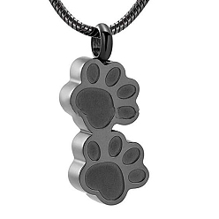 Electrophoresis Black Stainless Steel Double Paw Print Urn Ashes Pendant Necklace, Memorial Jewelry for Women, Electrophoresis Black, 19.69 inch(50cm)