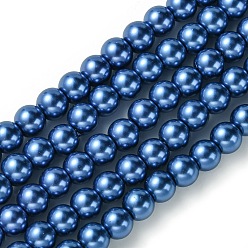 Средно-синий Экологичные нити жемчужных бусин из окрашенного стекла, класс А, круглые, хлопковый шнур , светло-синий, 6 мм, отверстие : 1.2~1.5 мм, около 70 шт / нитка, 15.7 дюйм