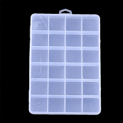 Прозрачный Пластмассовый шарик контейнеры, 24 отсеков, прямоугольные, прозрачные, 19x13x2.2 см, отверстие: 6x16.5 мм, отсек: 30x30 мм