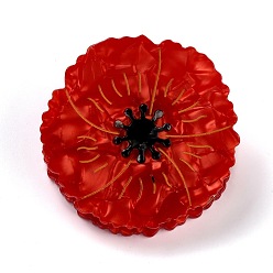 FireBrick Cellulose Acetate(Resin) Claw Hair Clips, with Golden Iron Findings, Poppy Flower, FireBrick, 60x60x36mm
