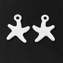 White Spray Painted 201 Stainless Steel Charms, Starfish Charm, White, 12x9x1mm, Hole: 1.2mm