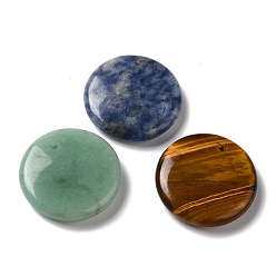 Mixed Stone Natural Mixed Gemstone Pendants, Flat Round Charms, 30x6~7.5mm, Hole: 1.2mm