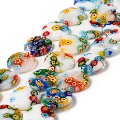 Colorido Cuentas de vidrio millefiori handmade hilos, perlas de regalo del día de la madre, porcelana blanca, corazón, blanco, colorido, 20x20x6 mm, agujero: 1 mm, sobre 19 unidades / cadena, 15 pulgada