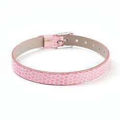 Rose Nacré Bracelet en cuir pu, ceinture de montre, Fit charms slide, avec des agrafes de fer, platine, perle rose, 8-3/4 pouce (22.3 cm), 7.5x1.5mm