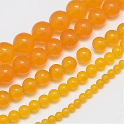 Gold Natural & Dyed Malaysia Jade Bead Strands, Imitation Yellow Aventurine, Round, Gold, 8mm, Hole: 1.0mm, about 48pcs/strand, 15 inch