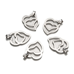 Stainless Steel Color Heart to Heart 201 Stainless Steel Pendants, Stainless Steel Color, 39x30x1.5mm, Hole: 4x9mm