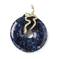 Blue Spot Jasper Natural Blue Spot Jasper Pendants, with Ion Plating(IP) Golden Tone 304 Stainless Steel Findings, Snake with Donut/Pi Disc Charm, 37~40x30x12~13mm, Hole: 10.5x2mm