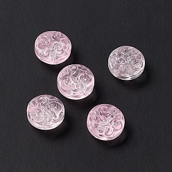 Pearl Pink Transparent Spray Painted Glass Beads, Flat Round, Pearl Pink, 13.5x8.5mm, Hole: 1.2mm