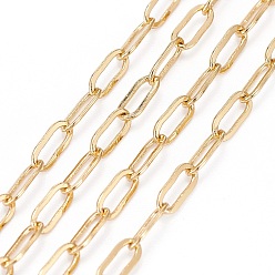 Настоящее золото 18K Паяные латунные цепочки для скрепок, Плоско-овальные, тянутые удлиненные кабельные цепи, долговечный, с катушкой, реальный 18 k позолоченный, 6x2.5~3x0.5 мм, около 16.4 футов (5 м) / рулон