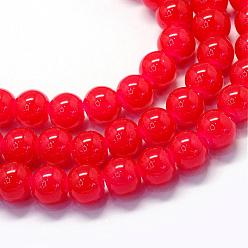 Красный Выпечки окрашены имитация нефрита стекловолокна круглый шарик, красные, 6.5 мм, отверстие : 1.5 мм, около 145 шт / нитка, 31.8 дюйм