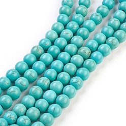 Light Sea Green Synthetic Turquoise Beads Strands, Dyed, Round, Light Sea Green, 4mm, Hole: 1mm, about 110pcs/strand, 15.6 inch
