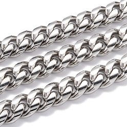 Stainless Steel Color 304 Stainless Steel Cuban Link Chain, Unwelded, with Spool, Stainless Steel Color, 15x12x5.5mm, 16.4 Feet(5m)/roll