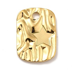 Real 18K Gold Plated Ion Plating(IP) 304 Stainless Steel Pendant Cabochon Settings, Textured Rectangle with Star, Real 18K Gold Plated, Tray: 6mm, 22x16x2.5mm, Hole: 3mm