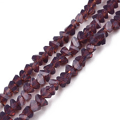 Old Rose Opaque Solid Color Glass Beads Strands, Faceted Triangle, Old Rose, 3x2x2mm, Hole: 0.8mm, about 150~152pcs/strand, 10.43 inch~11.42 inch(26.5~29cm)
