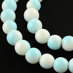 Bleu Ciel Clair Deux couleurs rangées de perles de verre peinte cuisson, ronde, lumière bleu ciel, 8mm, Trou: 1.3~1.6mm, Environ 104 pcs/chapelet, 32.7 pouce