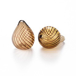 Peru Transparent Handmade Blown Glass Globe Beads, Stripe Pattern, Teardrop, Peru, 20~21x14~15mm, Hole: 1~2mm