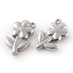 Stainless Steel Color 201 Stainless Steel Pendants, Flower, Stainless Steel Color, 19.5x12.5x4mm, Hole: 1.5mm