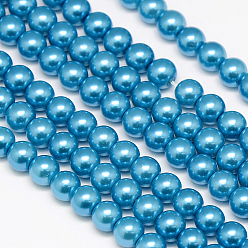 Bleu Ciel Foncé Brins de perles rondes en verre teinté écologique, Grade a, cordon en coton fileté, bleu profond du ciel, 10mm, Trou: 0.7~1.1mm, Environ 42 pcs/chapelet, 15 pouce