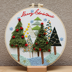 Árbol de Navidad Kits de inicio de bordado, incluyendo tela e hilo de bordado, aguja, hoja de instrucciones, árbol de Navidad, 200x200 mm