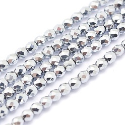 Platinum Plated Electroplate Non-magnetic Synthetic Hematite Beads Strands, Grade A, Vacuum Plating, Faceted, Round, Platinum Plated, 2mm, Hole: 1mm, about 185pcs/strand, 15.7 inch(40cm)