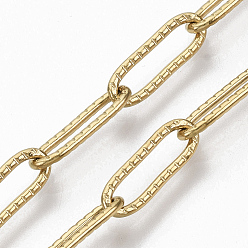 Golden 304 Stainless Steel Textured Paperclip Chains, Drawn Elongated Cable Chains, Soldered, Golden, 12x4x1mm, about 39.37 inch(1m)/strand