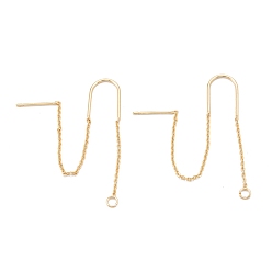 Real 18K Gold Plated Brass Stud Earring Findings, Ear Thread with U-shape Link & Loop, Long-Lasting Plated, Real 18K Gold Plated, 74.5mm, Hole: 2mm, Pin: 0.8mm