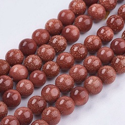 Goldsand Hebras de perlas goldstone sintética, rondo, 10 mm, agujero: 1 mm, sobre 38 unidades / cadena, 14.9 pulgada