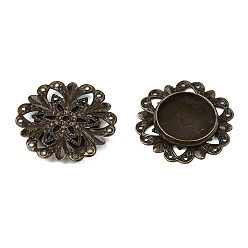 Antique Bronze Brass Cabochon Settings for Jewellery Making, Flower, Nickel Free, Antique Bronze, 20x3mm, Flat Round Tray: 12mm