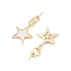 Real 18K Gold Plated Rack Plating Brass Cup Pearl Peg Bails Pin Pendants, with Shell Star Charms, Long-Lasting Plated, Real 18K Gold Plated, 24mm, Pin: 1mm