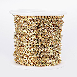 Golden Ion Plating(IP) 304 Stainless Steel Cuban Link Chains, Chunky Curb Chains, Twisted Chains, Unwelded, with Spool, Golden, 5.5x3.8x1mm, about 65.61 Feet(20m)/roll