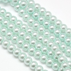 Cyan Clair Brins de perles rondes en verre teinté écologique, cordon en coton fileté, cyan clair, 10mm, Trou: 0.7~1.1mm, Environ 42 pcs/chapelet, 15 pouce