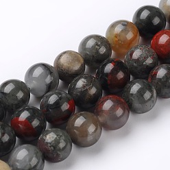 Bloodstone Natural African Bloodstone Beads Strands, Heliotrope Stone Beads, Round, 6mm, Hole: 1mm, about 60~62pcs/strand, 15.74 inch