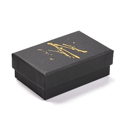 Negro Cajas de embalaje de joyería de cartón estampado en caliente, con la esponja en el interior, para anillos, pequeños relojes, , Aretes, , Rectángulo, negro, 8.1x5.2x2.8 cm