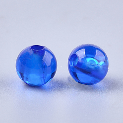 Bleu Perles en plastique transparentes, ronde, bleu, 6x5.5mm, trou: 1.8 mm, environ 5000 pcs / 500 g