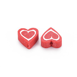 Red Handmade Polymer Clay Beads, Heart, Red, 8.5~9x8.5~10x4mm, Hole: 1.4~1.6mm