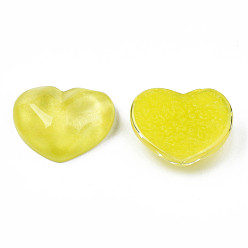 Jaune Cabochons de résine transparente, ondulation de l'eau, cœur, jaune, 17x21x7.5mm