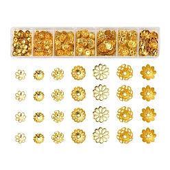 Doré  Bouchons de perles en fer plaqué multi-pétales, fleurir, or, 5~10x1~4.5mm, Trou: 1mm, environ 770 pcs