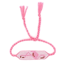 Pink Friendship Flamingo Loom Pattern Seed Beads Bracelets for Women, Adjustable Tassel Nylon Cord Braided Bead Bracelets, Pink, 11 inch(28cm)