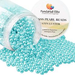 Deep Sky Blue 4mm About 1000Pcs Glass Pearl Beads Deep Sky Blue Tiny Satin Luster Loose Round Beads in One Box for Jewelry Making, Deep Sky Blue, 4~4.5mm, Hole: 0.7~1.1mm, about 1000pcs/box