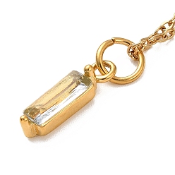 Gold Rectangle Cubic Zirconia Pendant Necklaces, Ion Plating(IP) 304 Stainless Steel Cable Chain Necklace for Women, Golden, Gold, 17.52 inch(44.5cm)
