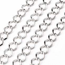 Platinum Iron Twisted Chains, Unwelded, with Spool, Rhombus Link, Platinum, 13.5x11x1mm, about 328.08 Feet(100m)/roll