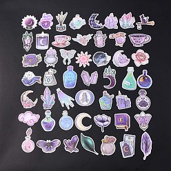 Mixed Color 50Pcs Magic Theme PVC Waterproof Stickers Set, Adhesive Label Stickers, for Water Bottles, Laptop, Luggage, Cup, Computer, Mobile Phone, Skateboard, Guitar, Mixed Color, 50~72x40~73x0.1mm