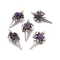 Amethyst Natural Amethyst Pendants, Dart Charms, with Antique Silver Color Brass Findings, 39.5x21x15.5mm, Hole: 3.5x10mm