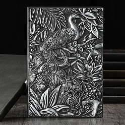 Antique Silver 3D Embossed PU Leather Notebook, A5 Peacock Pattern Journal, for School Office Supplies, Antique Silver, 215x145mm