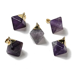 Amethyst Natural Amethyst Pendants, with Golden Tone Brass Findings, Rhoumbus, 24~26x21~23x16~17mm, Hole: 4.5x8mm