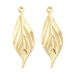 Real 18K Gold Plated Brass Pendants, Leaf Charms, Real 18K Gold Plated, 30x10x0.7mm, Hole: 1.2mm