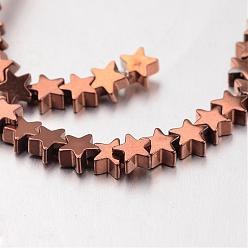 Copper Plated Electroplate Non-magnetic Synthetic Hematite Bead Strands, Star, Copper Plated, 8x8x2~3mm, Hole: 1mm, about 61~63pcs/strand, 15.7 inch
