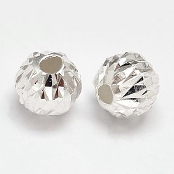 Silver Fancy Cut Faceted Round 925 Sterling Silver Beads, Silver, 8mm, Hole: 2mm, about 43pcs/20g